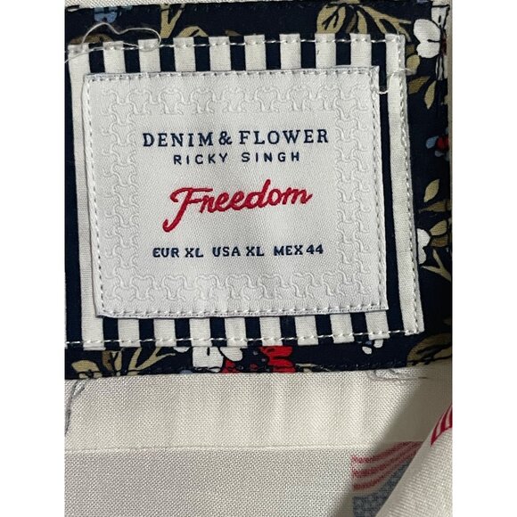 Denim & Flower Ricky Singh Freedom US Flag Mens Shirt Size XL White Button Up - Picture 6 of 9